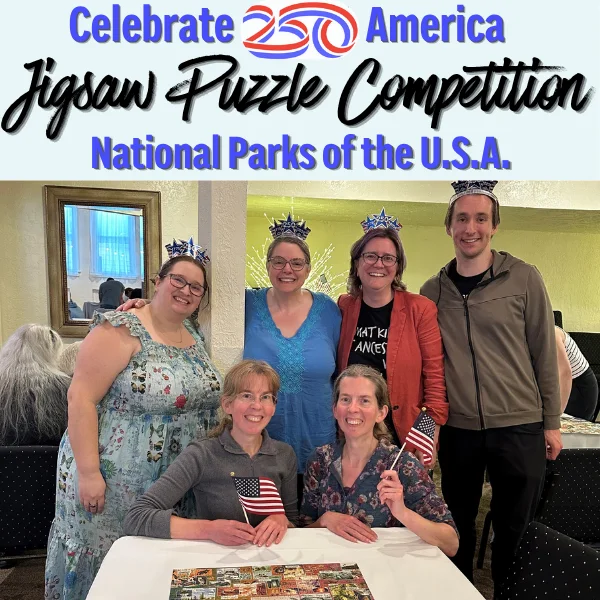 Group photo from the Celebrate America 250 Jigsaw Puzzle Competition with National Parks of the U.S.A. theme