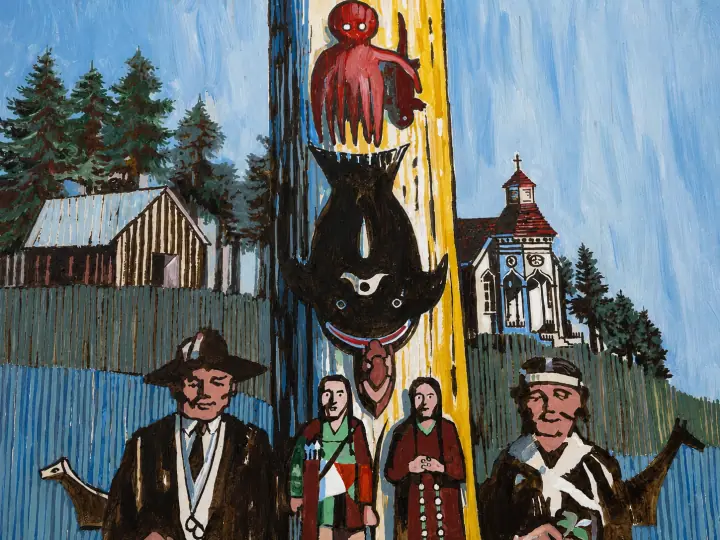 Painting representing the Tulalip Tribe and St. Anne Catholic Church in the Marysville area.
